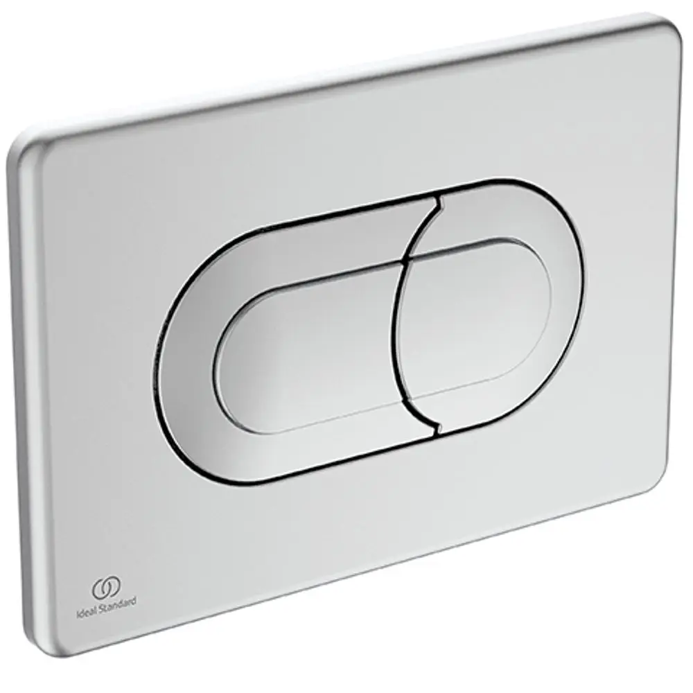 Betätigungsplatte von Ideal Standard mit zwei Betätigungselementen, designed für pneumatische Auslösung, in mattem Chromfinish.